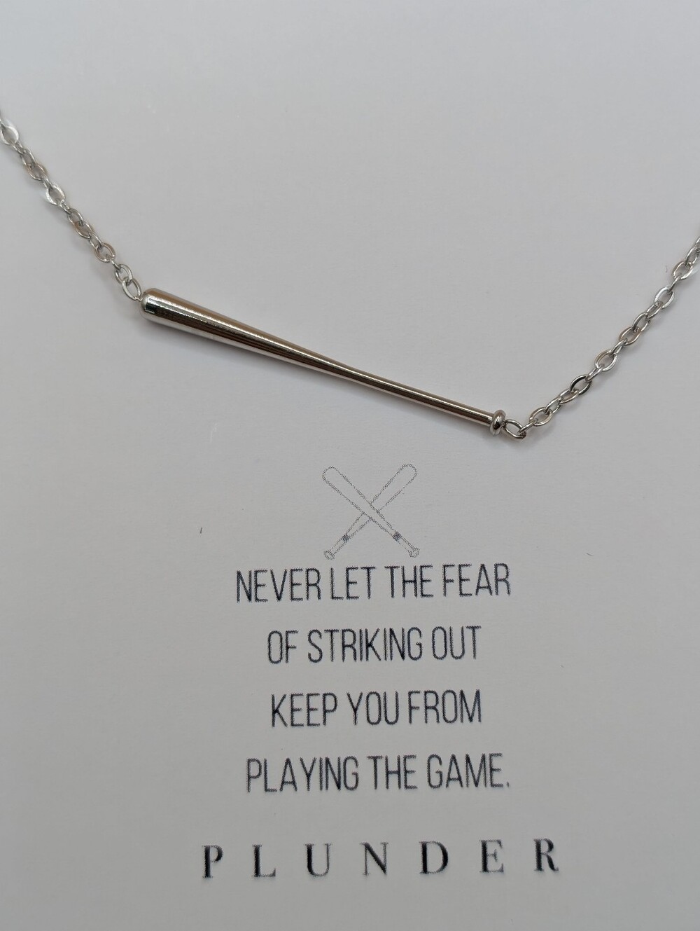 Plunder Silver Baseball Bat Pendant Necklace - Polished Silver Tone NEW!